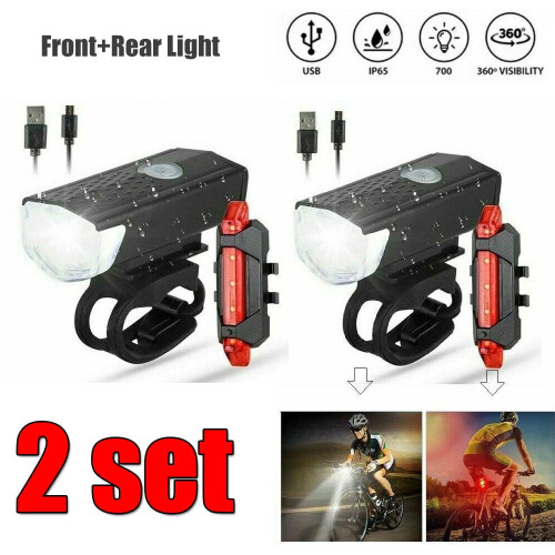 USB Rechargeable LED Bike Light Set - Waterproof