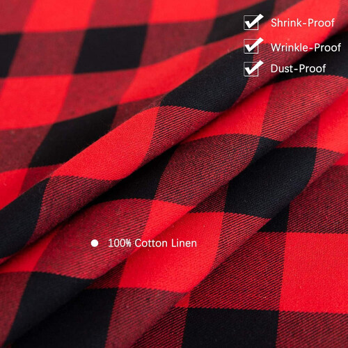 Buffalo Check Cotton Linen Tablecloth 55x55 Inch Red Black 1