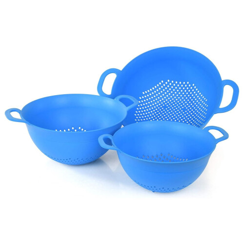 Plastic Strainer Set Blue 3pc 3/3.5/5 Quart BPA-Free