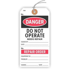 Peligro No operar Orden de reparación Cartulina blanca 5.75x