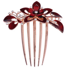 Flower Hair Comb for Bride Red Wedding Headwear