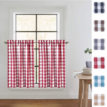 Red and White Buffalo Plaid Kitchen Curtains, Set of 2