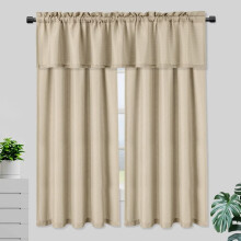 Kitchen Curtain and Valance Set Waffle Weave Blackout Taupe