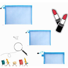 Nylon Mesh Cosmetic Bag Blue Pack of 3