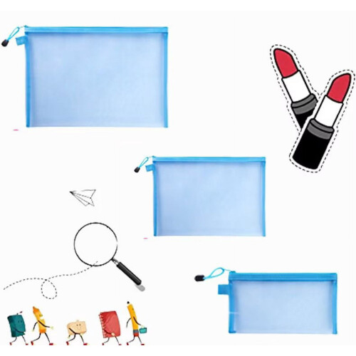 Nylon Mesh Cosmetic Bag Blue Pack of 3