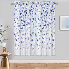 Blue Watercolor Floral Cafe Curtains 26x45 in Set of 2