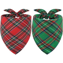 Dog Christmas Bandana Plaid Triangle 2 Pack Green