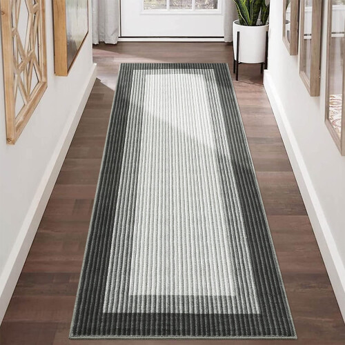 Haperlare Runner Rug Grey Modern Bordered 2' x 6'