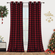 Plaid Bedroom Curtains Farmhouse Blackout 37x95 in Red