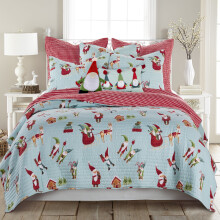 Levtex Home kerstdeken met kaboutermotief, mintgroen, microvezel, tweepersoons/queensize