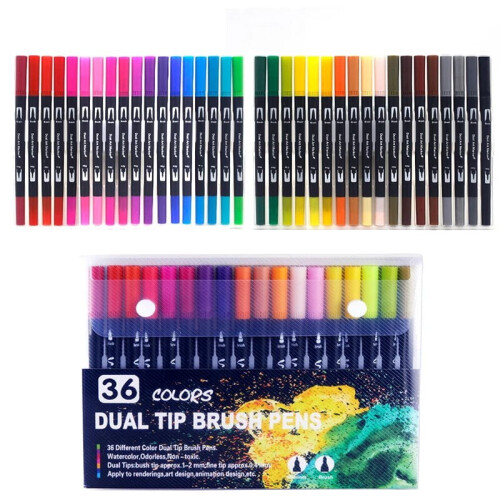 Aquarellpinselstift-Set mit zwei Spitzen, Fineliner, 36 Farben