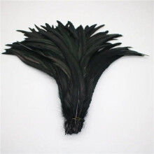 Penas naturais de cauda de galo pretas, 25-30cm, 50 peças