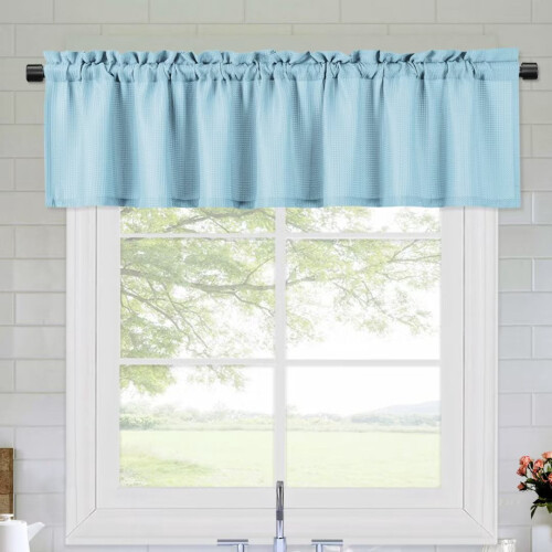 Kitchen Curtain Valance Waffle Weave Blue 60x15 in 1 Panel