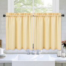 Kitchen Tier Curtains Waffle Texture Light Filtering Yellow