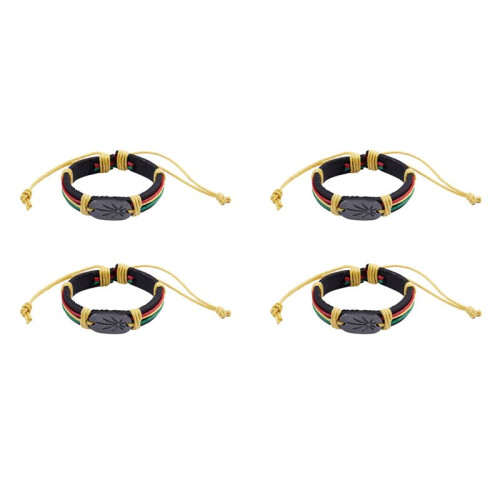 4X Bracelet Rasta Jamaique Reggae Cuir