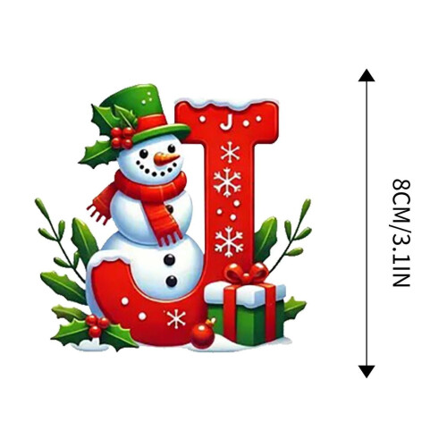 Christmas Snowman Ornament with Initial Letter, Red, 26 pcs