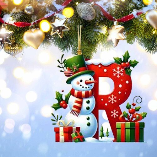 Christmas snowman ornament with initial letter, red