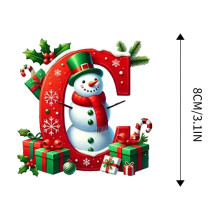 Christmas Snowman Ornament with Initial Letter, Red, 26 pcs