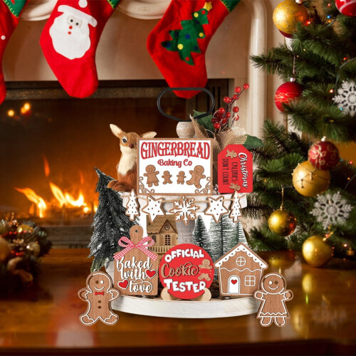 Wooden Gingerbread Man Decor Set Rustic 12pcs