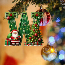 JeashCHAT Green Acrylic Christmas Ornament with Initial,