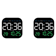 2X Digital Wall Clocks Temperature Date Week Dispaly Electronic Table Clock 12/24H Wall-Mounted LED Alarm Clock Remote,A