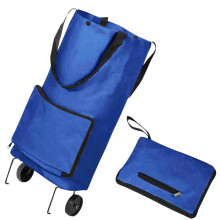 Chariot de courses pliable bleu marine pour le rangement du linge de maison 2 en 1