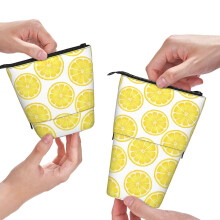Yellow lemon-sliced pencil pouch for students, telescopic