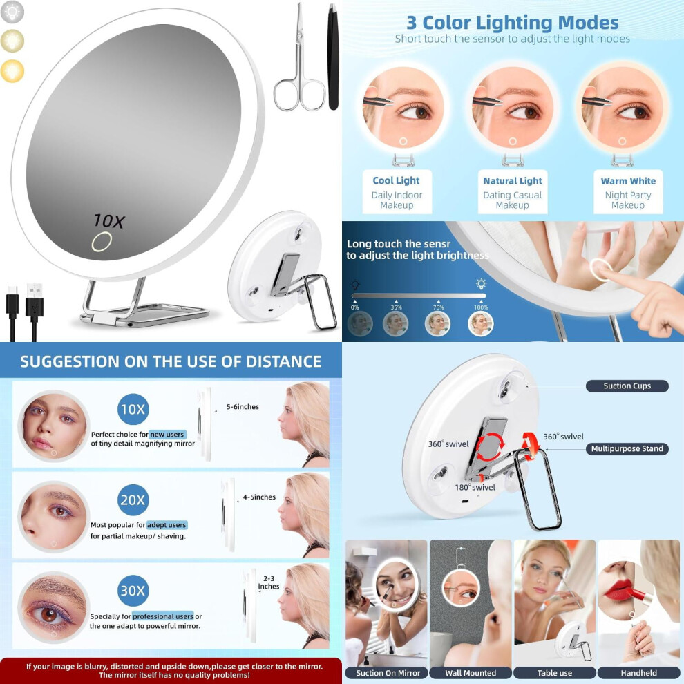 Magnifying Makeup Mirror with LED Light 30X 6-inch