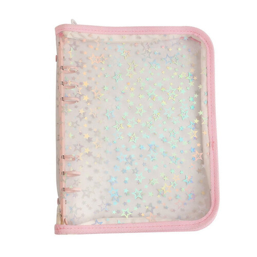 Copertina per raccoglitore A5 con cerniera e stelle glitterate rosa