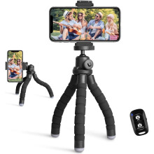 Phone Tripod Black Portable Flexible with Remote and Clip