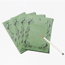 Bloco de papel para cartas estilo vintage, verde, 4 folhas