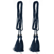 2X Woven Ceinture Pompon Noeud Décoré à la Taille Taille Corde à la Taille Bleu Marine