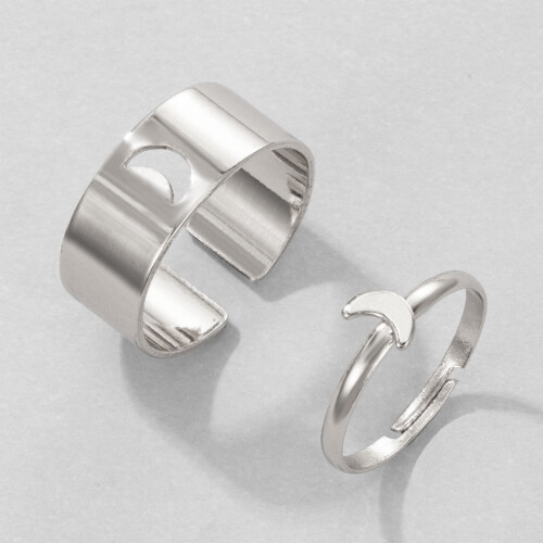 Star and Moon Hollow Punk Couple Ring Pair 1