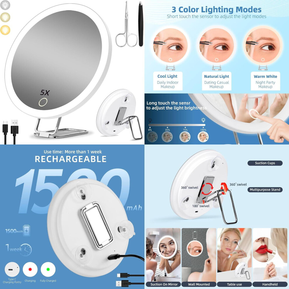 LED Magnifying Makeup Mirror 30X 6-inch Rechargeable