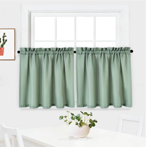 Kitchen Cafe Curtains Waffle Texture Light Filtering Sage 2
