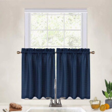 Kitchen Curtain Navy Blue Waffle Weave 30x30 Inch Short