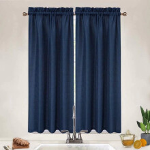 Navy Blue Waffle Woven Short Curtains 30x45 in 2 Panels