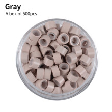 Microanillos de 5 mm, cuentas de aluminio forradas para extensiones de cabello, color gris.