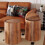 Retro wood grain garbage bin flip style brown 6
