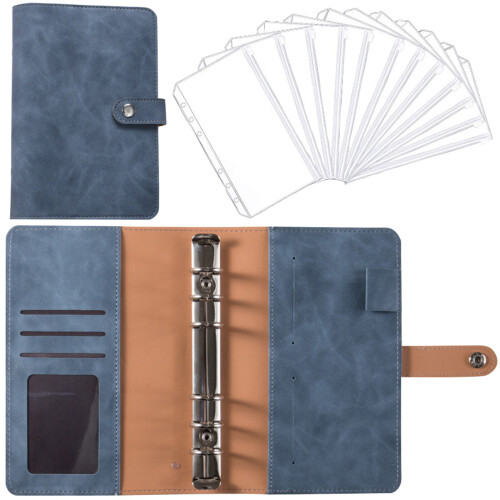 A6 leather notebook with 12 zipper pockets