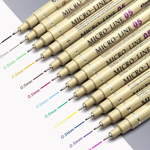 Micro-Line Fineliner Pen Set 0.5mm 12 Colors
