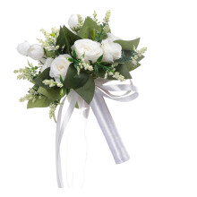 Bridal bouquet champagne white silk roses with crystal