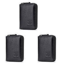 3X BULLCAPTAIN Leather Men Wallet Card Pack Zipper Card Case Holder Credit Card Bag Short Coin Purse Black