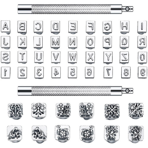 Punzoni per pelle con lettere e numeri, 6 mm, 50 pezzi