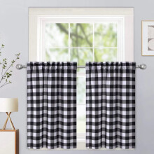 Black and White Buffalo Check Kitchen Curtains 28"W x 30"L