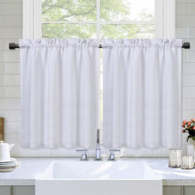 Kitchen Cafe Curtains Waffle Texture Light Filtering White