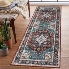 Runner Rug Red 2' x 6' Vintage Boho Floral Low Pile