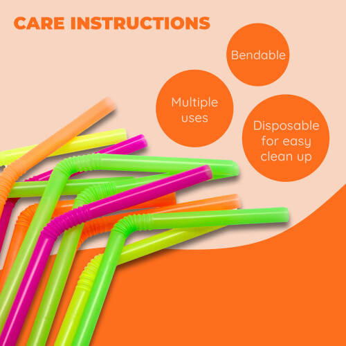 Wileqep disposable bendable neon drinking straws 125 per 2