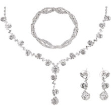 Bride wedding jewelry set crystal silver necklace bracelet