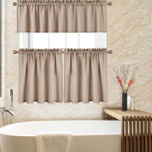 Kitchen Curtain Set Waffle Weave Blackout Waterproof Taupe